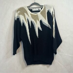 Bramble Lane Women MED VTG 80's Knit Sweater Designs with Silver/Gold Metallic